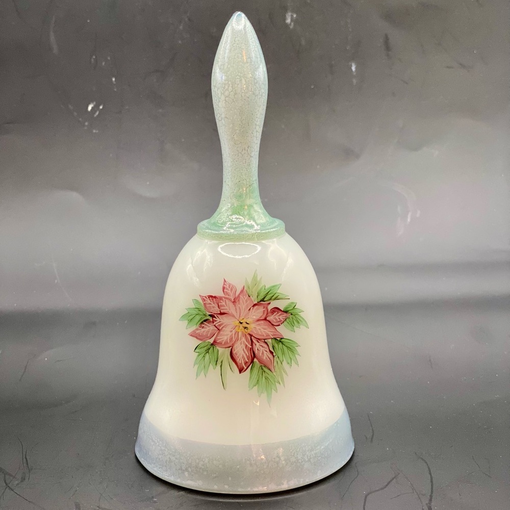 *VINTAGE* Fenton Christmas 1992 Hand-Painted Poinsettia Milk Glass Bell